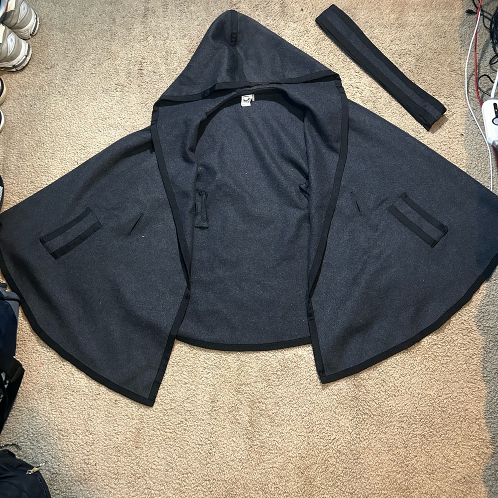 Akemi + Kin Grey and black Elegant Draped Cape Jacket with Hood